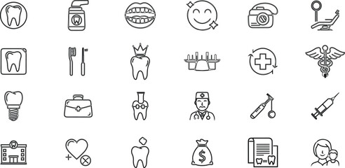 Professional Dentistry and Oral Care Line Icons Set for Dental Clinics and Healthcare Websites