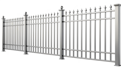 Silver metal fence isolated on transparent background for garden or home use