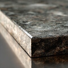 Close-Up View of Dark Textured Granite Stone Surface with Edge Detail