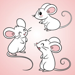 Cute Cartoon Mice Vector Set – Funny Little Mouse Illustration