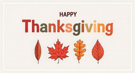 Happy thanksgiving text with autumn leaves isolated on white background