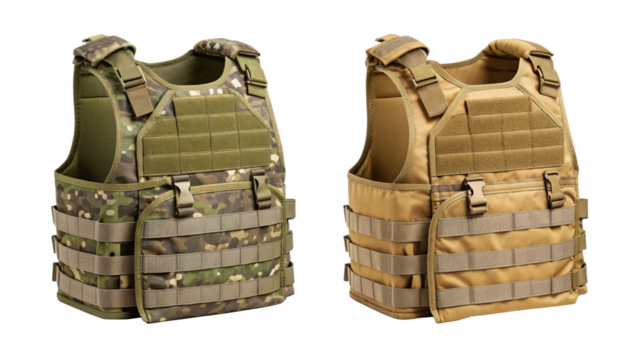 Two tactical vests isolated on transparent background for military or security use - Powered by Adobe