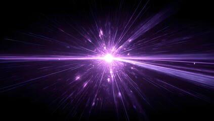 Vibrant purple light bursts outward from a central point creating a dazzling abstract explosion of energy and cosmic wonder