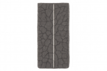 Cracked asphalt surface showing damage and wear, forming a distressed road texture with a central white line. Transparent background