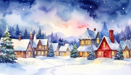 Fototapeta premium Christmas Village Snowfall