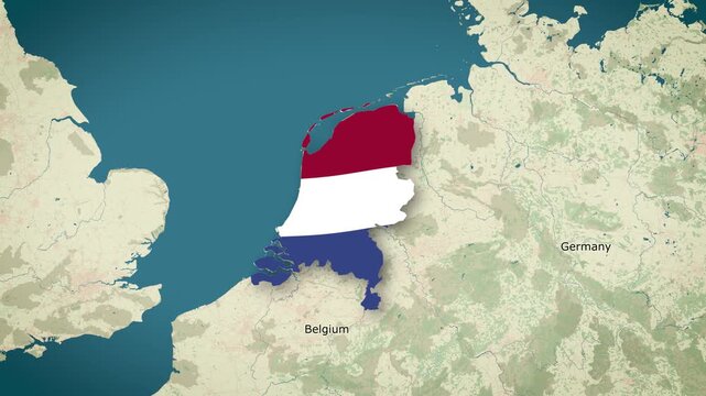 Map of Kingdom of the Netherlands, Netherlands - Map Animation - Kingdom of the Netherlands from World Map with flag - Vox Map Style - Provinces of the Netherlands - Infographic & Documentary Ready - 