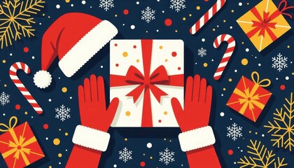 Obraz premium Festive Holiday Scene with Gift Box, Candy Canes, and Decorations