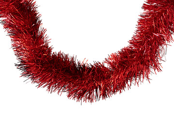 red Christmas tinsel decoration isolated