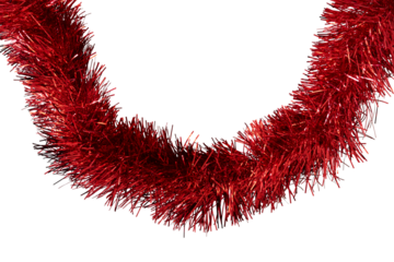 red Christmas tinsel decoration isolated