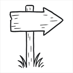 Hand Drawn Wooden Arrow Signpost Outline: Rustic Directional Pointer Graphic