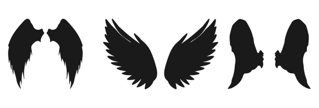 Collection of angel wings silhouettes isolated on transparent background isolated on white background