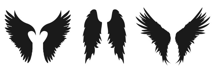 Three pairs of angel wings isolated on transparent background isolated on white background