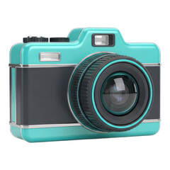 Retro style teal digital camera icon 3d rendering shiny object photography gear