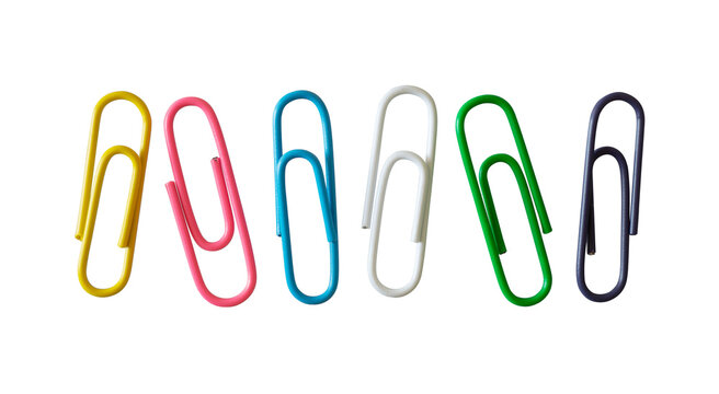 colorful paper clips isolated on white