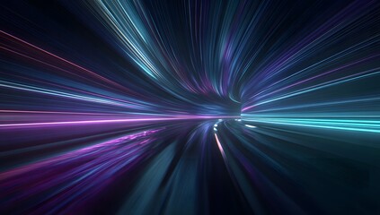 Obraz premium Abstract digital art depicting streaks of vibrant blue and purple light converging into a distant point creating a sense of rapid motion and futuristic energy