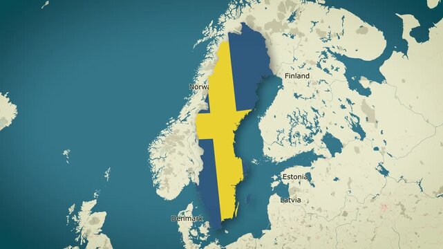 Map of Kingdom of Sweden, Sweden - Map Animation - Kingdom of Sweden from World Map with flag - Vox Map Style - Counties of Sweden - Infographic & Documentary Ready - 4K