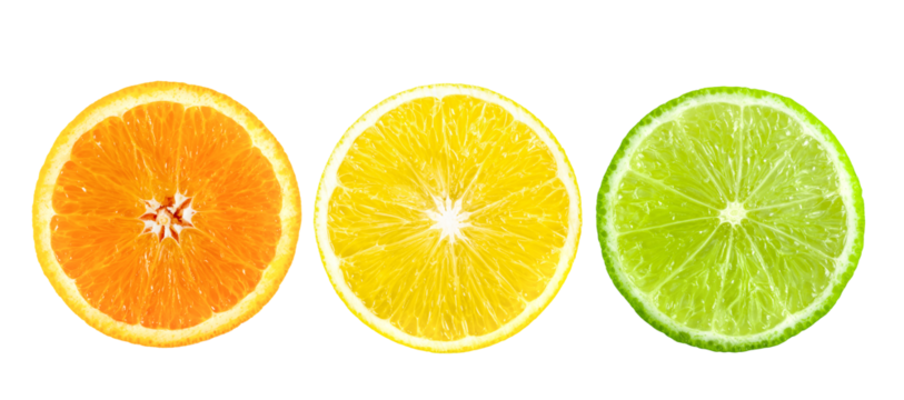 Orange lemon lime slice isolated on transparent png ( image from camera )