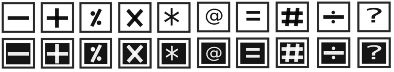 Obraz premium mathematical symbol icon set in square shape - plus, minus, divide, multiply and special sings 