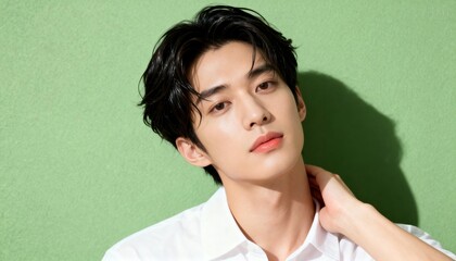 カメラを見るハンサムな若い男性のポートレート