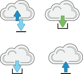 Cloud Upload and Download Icons Vector Illustration Isolated on White Background
