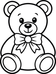 Teddy Bear outline Illustration with Bow Tie for Children's Designs