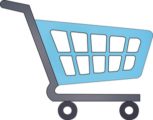 Minimalist Blue Shopping Cart Vector Illustration Isolated on White Background