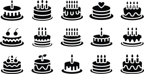 Collection of cake icons for celebrations and bakery related designs
