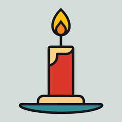 Christmas candle with flame on holder