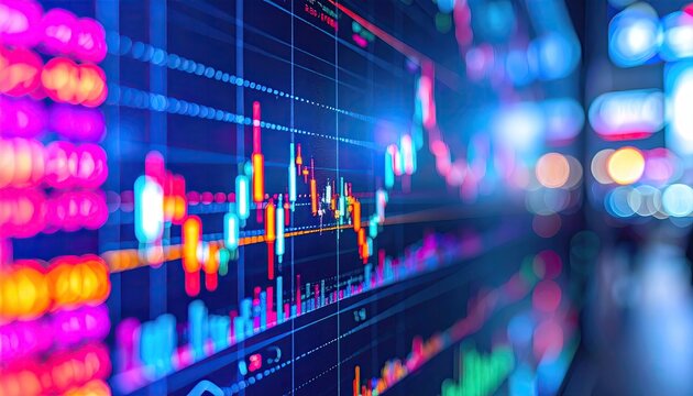 Financial Stock Market Data Display On Screen With Blurred City Lights In The Background At Night - Powered by Adobe