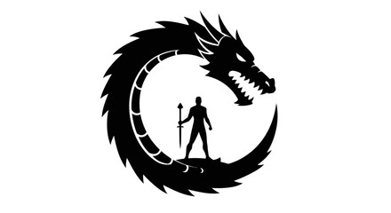 Mystical dragon embraces powerful warrior symbolizing strength courage and ancient lore isolated graphic element isolated on white background
