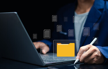 Document management system concept, virtual screen icon. Document Storage System DMS Online database, software for efficient management of company files and data.