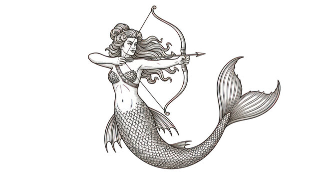 Mermaid archer with bow and arrow illustration against transparent background