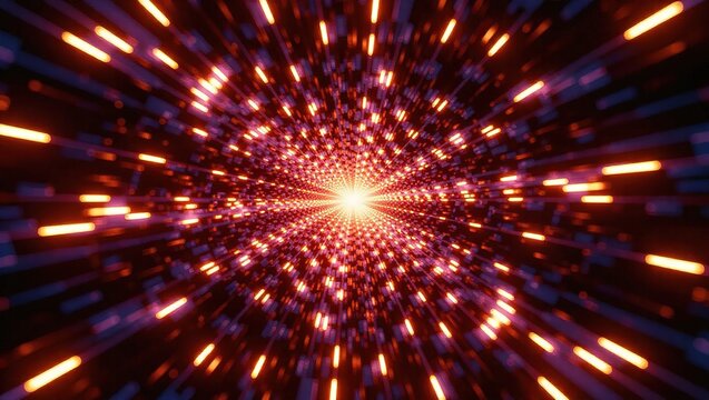 Abstract Light Tunnel with Glowing Particles and Central Brightness.