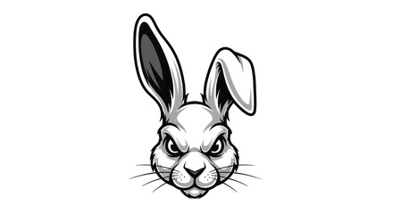 Intense rabbit face illustration with bold lines on transparent background