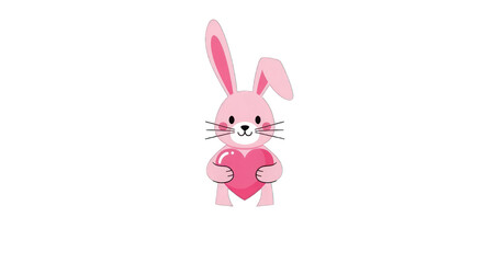 Obraz premium Pink rabbit holding heart symbol vector illustration on transparent background