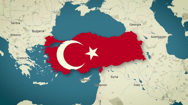 Map of Republic of Turkey, Turkey - Map Animation - Republic of Turkey from World Map with flag - Vox Map Style - Provinces of Turkey - Infographic & Documentary Ready - 4K