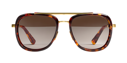Stylish tortoiseshell aviator sunglasses with gold accents on a dark surface