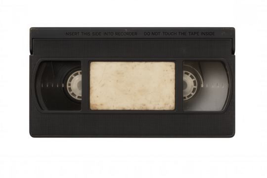 Vintage vhs video cassette with blank label, a symbol of retro 80s and 90s analog home cinema technology