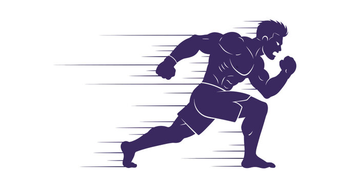 Dynamic silhouette of a muscular athlete sprinting forward motion blur representing speed power athleticism competitive spirit and determination isolated on white background