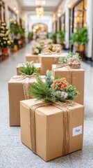 Eco-Friendly Gift Boxes with Natural Decorations in Elegant Corridor