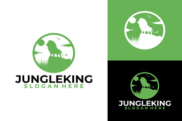 Jungle King Lion Logo Design with Nature Silhouette