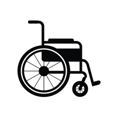 Simple black silhouette of a wheelchair on a white background