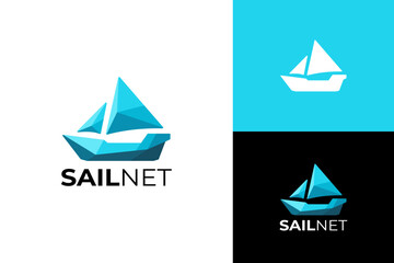 SAILNET Logo Design with Geometric Sailboat Icon