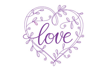 Beautiful purple floral heart with “love” lettering. Perfect for romantic cards, wedding invitations, posters, and Valentine’s Day decor.