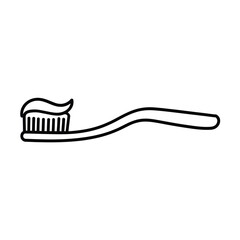 Simple hand drawn outline of a toothbrush with toothpaste on bristles
