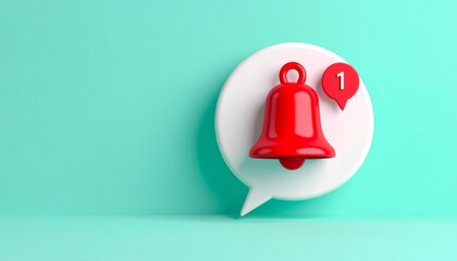 Red notification bell icon with one alert on white speech bubble, modern design concept