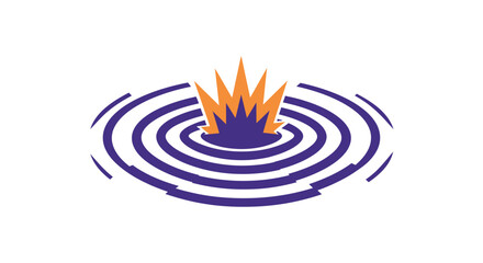 Abstract fiery explosion rippling through concentric purple and white circles creating a dynamic impact effect symbolizing energy power transformation isolated on white background