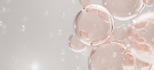 Floating 3D pink serum spheres on soft white background. Perfect for luxury skincare, anti-aging, and hydration-focused cosmetic visuals.