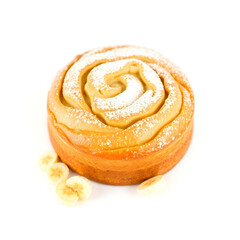 Fototapeta premium A freshly baked pineapple cake with a golden brown crust and juicy pineapple placed on a clean and pristine white background