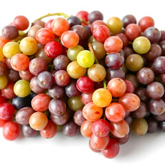 A cluster of multicolored grapes with varying shades of green ,arranged on a clean and pristine white background,